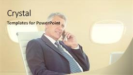  Presentation with seeing through fog - Colorful presentation enhanced with public transportation mode - businessman having a phone call backdrop and a lemonade colored foreground