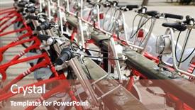  Presentation with bicycles - PPT theme consisting of public transportation mode - rental bicycles parked zaragoza spain background and a red colored foreground