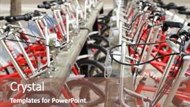  Presentation with bicycles - PPT theme featuring public transportation mode - rental bicycles parked zaragoza spain background and a tawny brown colored foreground