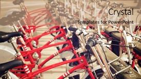  Presentation with vehicle rental and sharing - Slide deck featuring public transportation mode - rental bicycles parked zaragoza spain background and a coral colored foreground