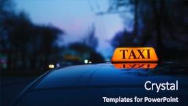  Presentation with taxi - Cool new slides with public transportation mode - taxi car on street backdrop and a navy blue colored foreground