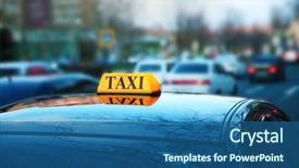  Presentation with fake taxi - Presentation having public transportation mode - taxi car on street background and a ocean colored foreground