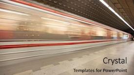  Presentation with station - Slide set featuring public transportation mode - train passing through subway station background and a coral colored foreground