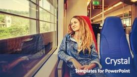  Presentation with train transport - Presentation theme featuring public transportation mode - woman traveling by pablic transport background and a  colored foreground