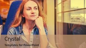  Presentation with train transport - Cool new slide set with public transportation mode - woman traveling by pablic transport backdrop and a coral colored foreground