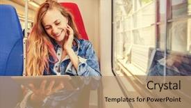 Presentation with rv transport - Presentation theme consisting of public transportation mode - woman traveling by pablic transport background and a coral colored foreground