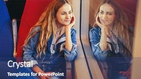  Presentation with woman - Colorful presentation theme enhanced with public transportation mode - woman traveling by pablic transport backdrop and a ocean colored foreground