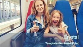  Presentation with public transportation - Cool new PPT theme with public transportation mode - woman with child traveling backdrop and a ocean colored foreground