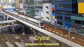  Presentation with transportation train - Theme enhanced with public transportation technology - hong kong downtown area train background and a tawny brown colored foreground