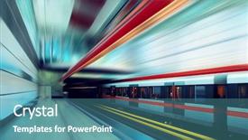  Presentation with transportation train - PPT layouts with public transportation technology - train on speed in railway background and a teal colored foreground