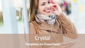  Presentation with listening woman - Presentation theme enhanced with public transportation technology - woman listening to music background and a coral colored foreground