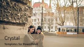  Presentation with ponies and girls - Amazing presentation design having public transportation wifi - texting girls backdrop and a  colored foreground