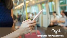  Presentation with public transportation - Colorful PPT theme enhanced with public transportation wifi - woman using mobile phone inside backdrop and a violet colored foreground