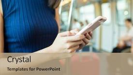  Presentation with phone - Audience pleasing PPT layouts consisting of public transportation wifi - woman using mobile phone inside backdrop and a coral colored foreground