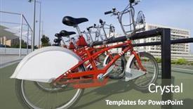  Presentation with bicycles - PPT layouts with life line chains white - public use bicycles parked background and a gray colored foreground