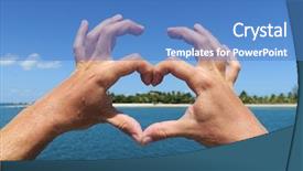  Presentation with heart in hands - Presentation featuring publicit emotion - hands forming heart tropical holiday background and a teal colored foreground