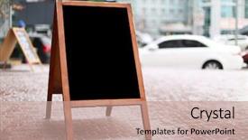  Presentation with city street - PPT theme with publicity - advertising board on city street background and a coral colored foreground