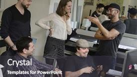  Presentation with team work and productivity - Cool new presentation theme with publicity - publisher advertising agency owner work backdrop and a dark gray colored foreground