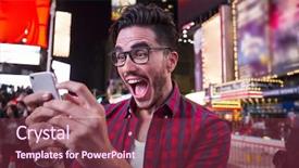  Presentation with young man on the phone - PPT theme with publicity - young handsome man wearing background and a violet colored foreground