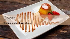  Presentation with pudding - PPT layouts consisting of pudding-dessert-with-strawberries-food background and a coral colored foreground