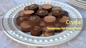  Presentation with coffee and sweet chocolate brownies - Slide set enhanced with pudding treats on a plate background and a  colored foreground