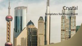  Presentation with china shanghai - Slide deck with pudong skyline at the city background and a soft green colored foreground