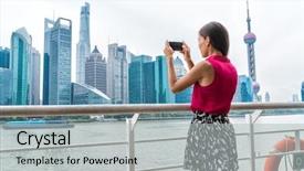  Presentation with financial center - Slides having pudong skyline while on shanghai background and a light gray colored foreground