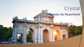  Presentation with sunset - Audience pleasing PPT theme consisting of puerta-de-alcala-or-alcala backdrop and a sky blue colored foreground