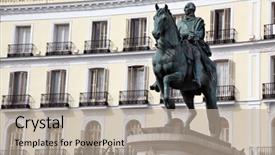  Presentation with sol - PPT layouts featuring puerta del sol carlos iii monument in madrid spain puerta del sol - central square of capital of spain background and a mint green colored foreground