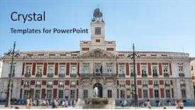  Presentation with sol - Cool new slides with puerta del sol in madrid backdrop and a light blue colored foreground