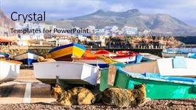  Presentation with fishing - Beautiful slide deck featuring puerto de sardina - traditional fishing backdrop and a light blue colored foreground