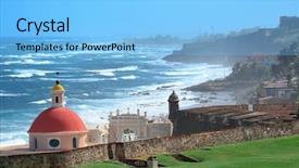  Presentation with old buildings - Amazing slide set having puerto rico - old san juan ocean view backdrop and a light blue colored foreground
