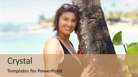  Presentation with relaxing - Presentation enhanced with puerto rico - picture showing happy woman relaxing background and a coral colored foreground