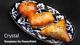  Presentation with pastries - Presentation consisting of puff-pastries-with-meat-samosa background and a dark gray colored foreground