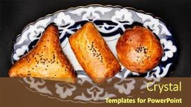  Presentation with pastries - PPT layouts having puff-pastries-with-meat-samosa background and a tawny brown colored foreground