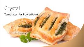  Presentation with puff pastry - Colorful theme enhanced with puff pastry bun isolated on white background healthy patty with spinach backdrop and a white colored foreground