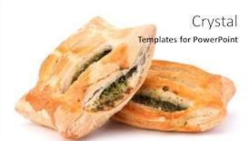  Presentation with puff pastry - PPT theme consisting of puff pastry bun isolated on white background healthy patty with spinach background and a white colored foreground