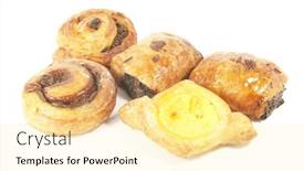  Presentation with puff pastry - PPT layouts consisting of puff-pastry-danishes-isolated background and a blonde colored foreground