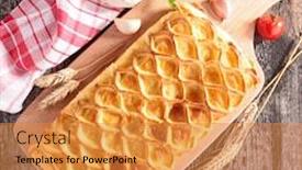  Presentation with puff pastry - Slides enhanced with pastry with cheese and bacon background and a gold colored foreground