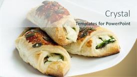  Presentation with spinach - PPT theme with puff-pockets-filled-with-spinach background and a sky blue colored foreground