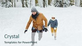  Presentation with forest winter - Audience pleasing PPT layouts consisting of puffy jackets running in winter backdrop and a sky blue colored foreground