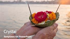  Presentation with india - Colorful presentation design enhanced with puja at the river gang backdrop and a violet colored foreground