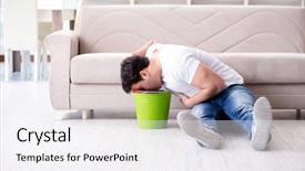  Presentation with vomiting - Colorful theme enhanced with puke - man suffering from sick stomach backdrop and a white colored foreground