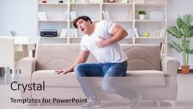  Presentation with vomiting - Slides featuring puke - man suffering from sick stomach background and a light gray colored foreground