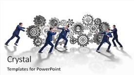  Presentation with synergy collaboration cooperation teamwork concept - Presentation design with pull system - businessman in teamwork concept background and a white colored foreground