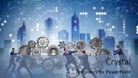  Presentation with teamwork - Slide set featuring pull system - businessman in teamwork concept background and a seafoam green colored foreground