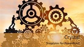  Presentation with synergy collaboration cooperation teamwork concept - Audience pleasing presentation theme consisting of pull system - businessman in teamwork concept backdrop and a gold colored foreground