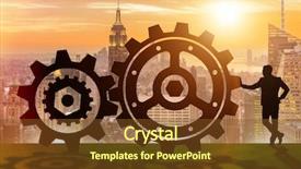  Presentation with teamwork - Slide deck having pull system - businessman in teamwork concept background and a  colored foreground