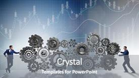  Presentation with business diversity wheel chair - Presentation theme having pull system - businessman pushing cog wheels background and a  colored foreground