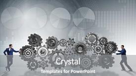  Presentation with business diversity wheel chair - Colorful presentation design enhanced with pull system - businessman pushing cog wheels backdrop and a  colored foreground